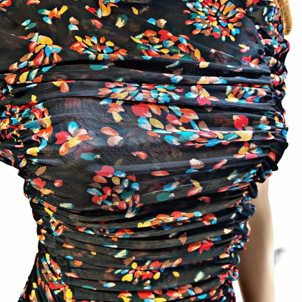 Free People Black Floral Ruched Maxi Dress with Side Slit - Picture 6 of 8